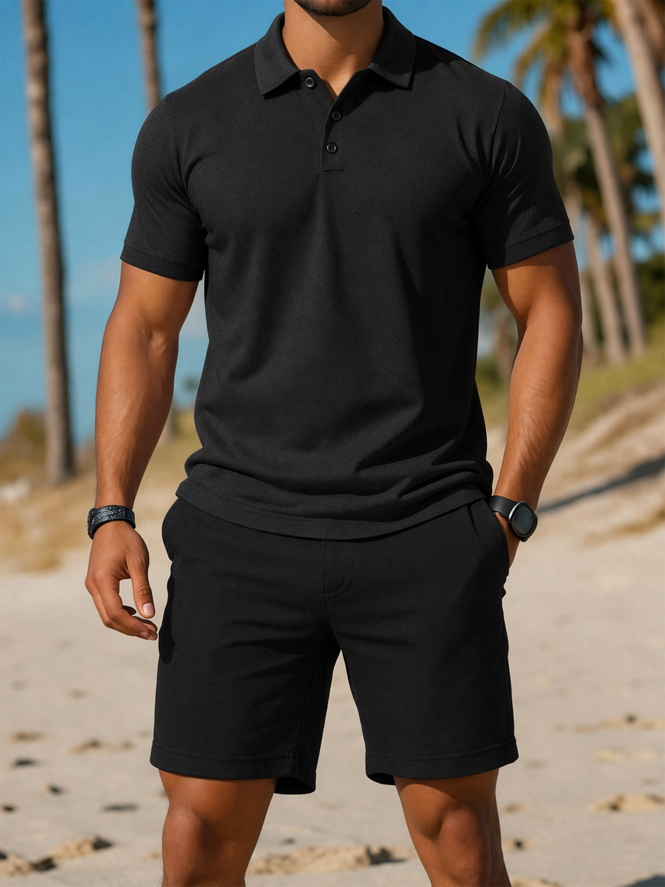 Shorts Chino Slim - Herenset zomer vakantie trainingspak effen korte