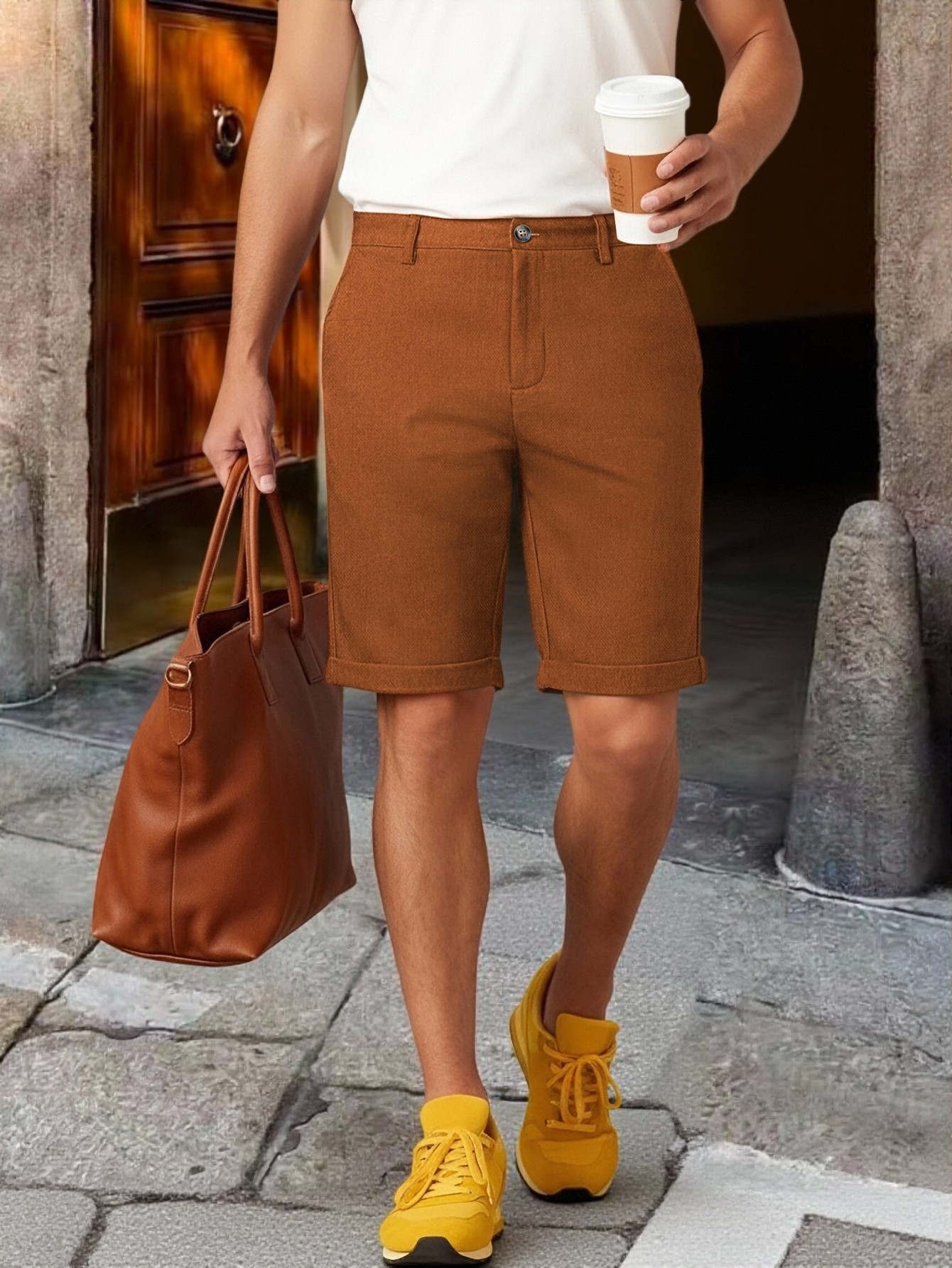 Shorts Chino Slim - Heren Chino Shorts met Boord, Knielengte,
