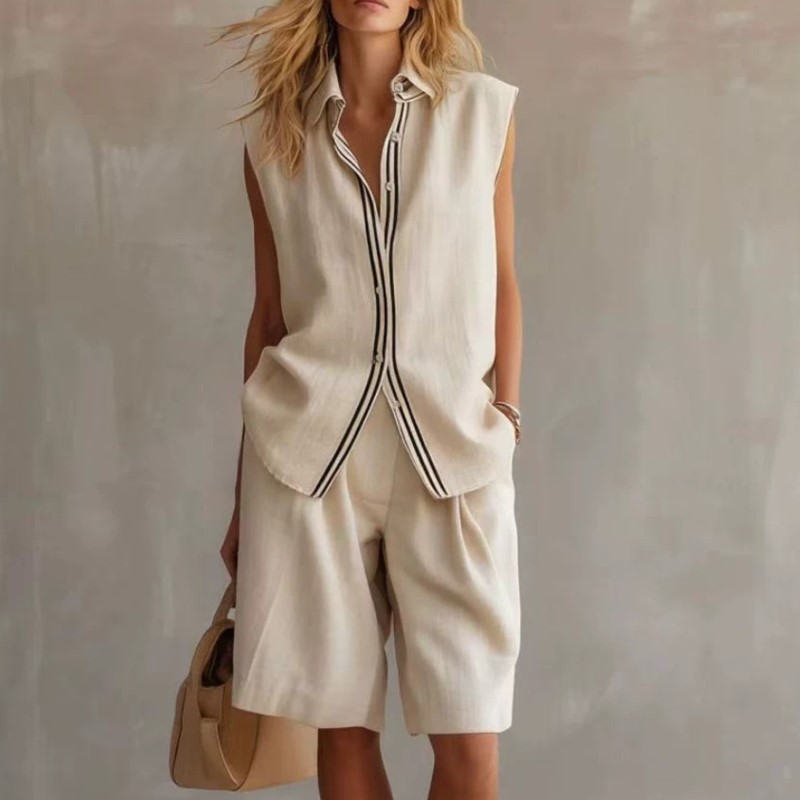 Linen Shirt Breathable - Zomermode effen linnenmix tweedelige sets dames