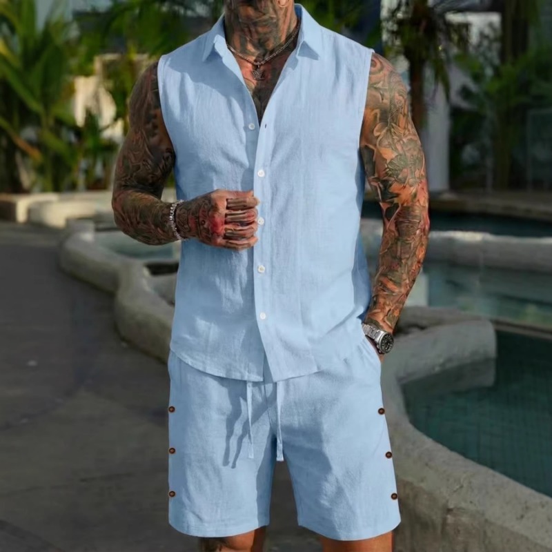 Short Linen Drawstring - 2-delig linnen set voor heren, met