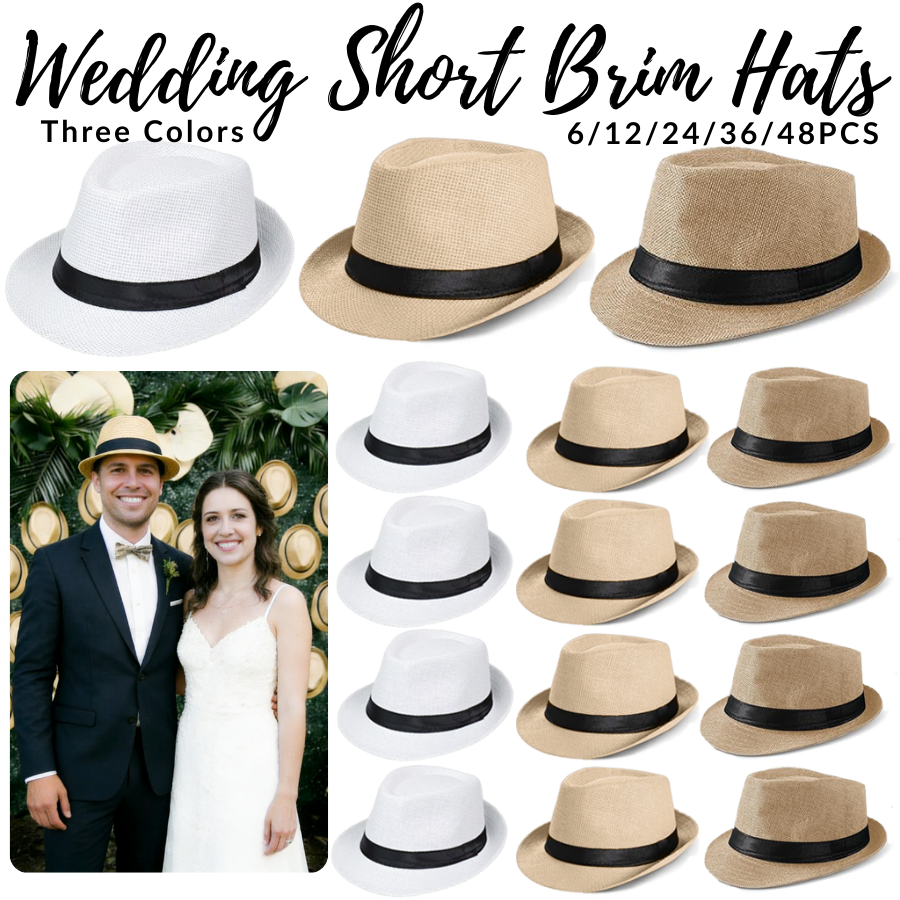 Bucket Hat Straw - 6-48PACK Bruiloft Stro Fedora Hoeden voor