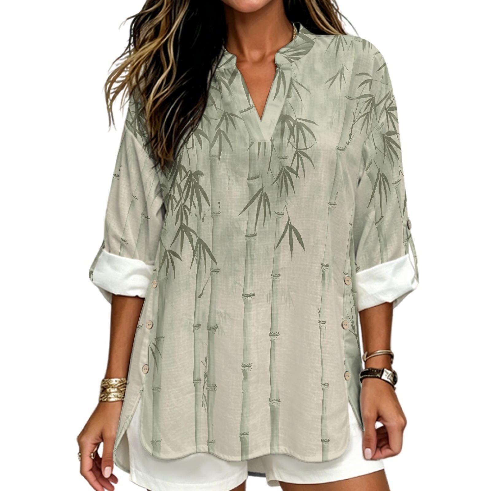 Linen Shirt Breathable - INSTANTARTS Dames linnen shirt met V-hals