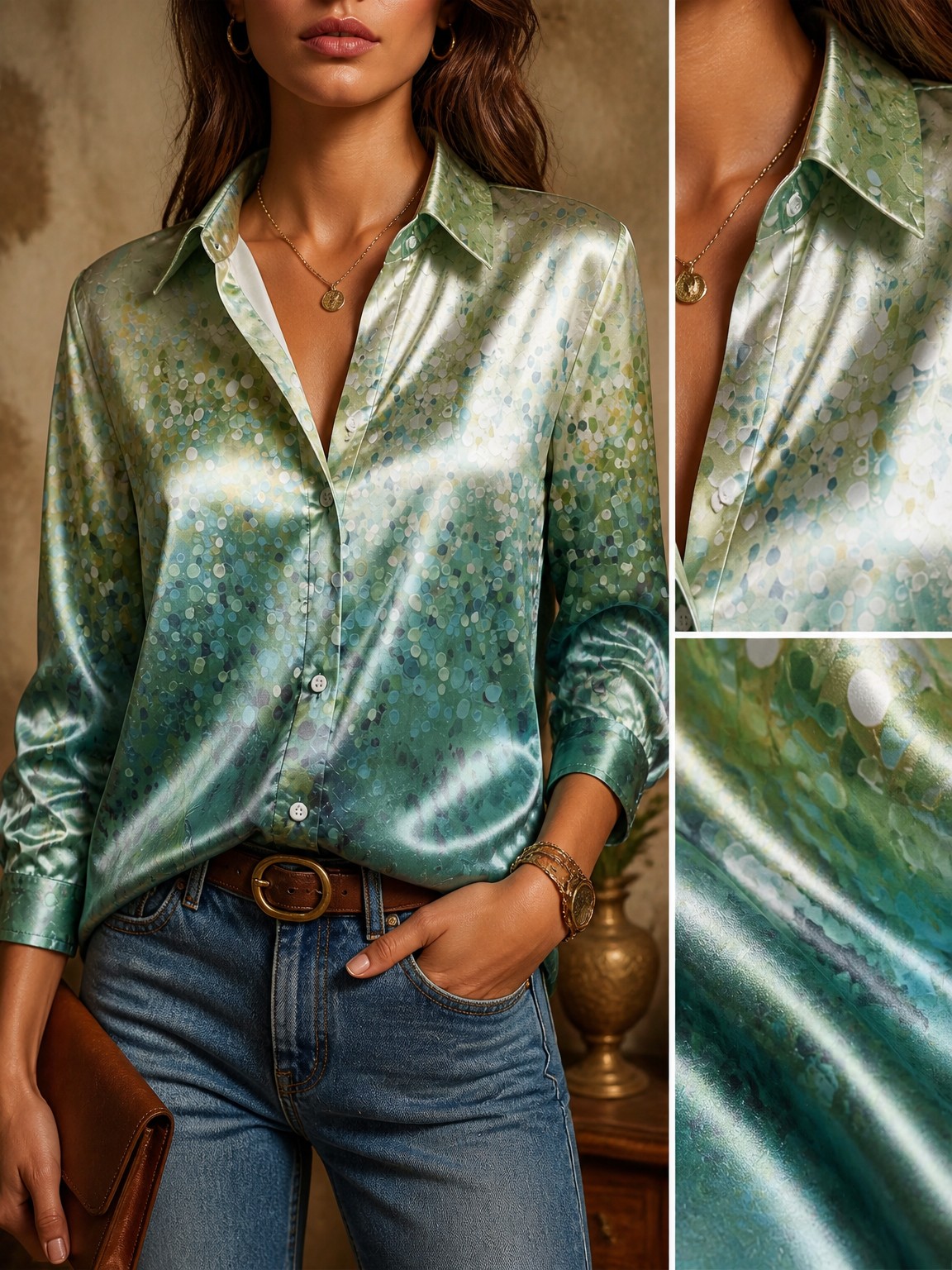Resort Shirt Floral - Damesvest met lange mouwen, bloemenprint, bedrukte
