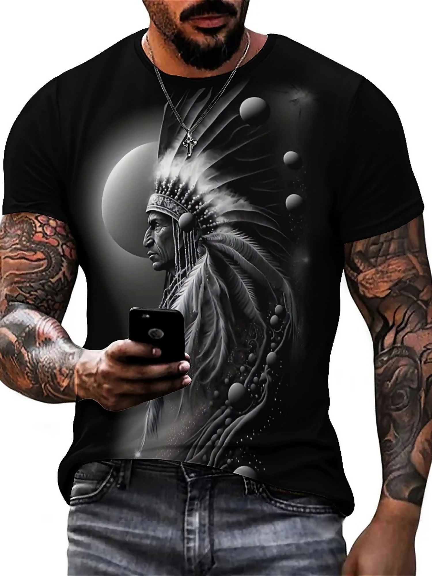 Tee Graphic Print - 3D-geprint Tribal Chieftain grafisch T-shirt voor