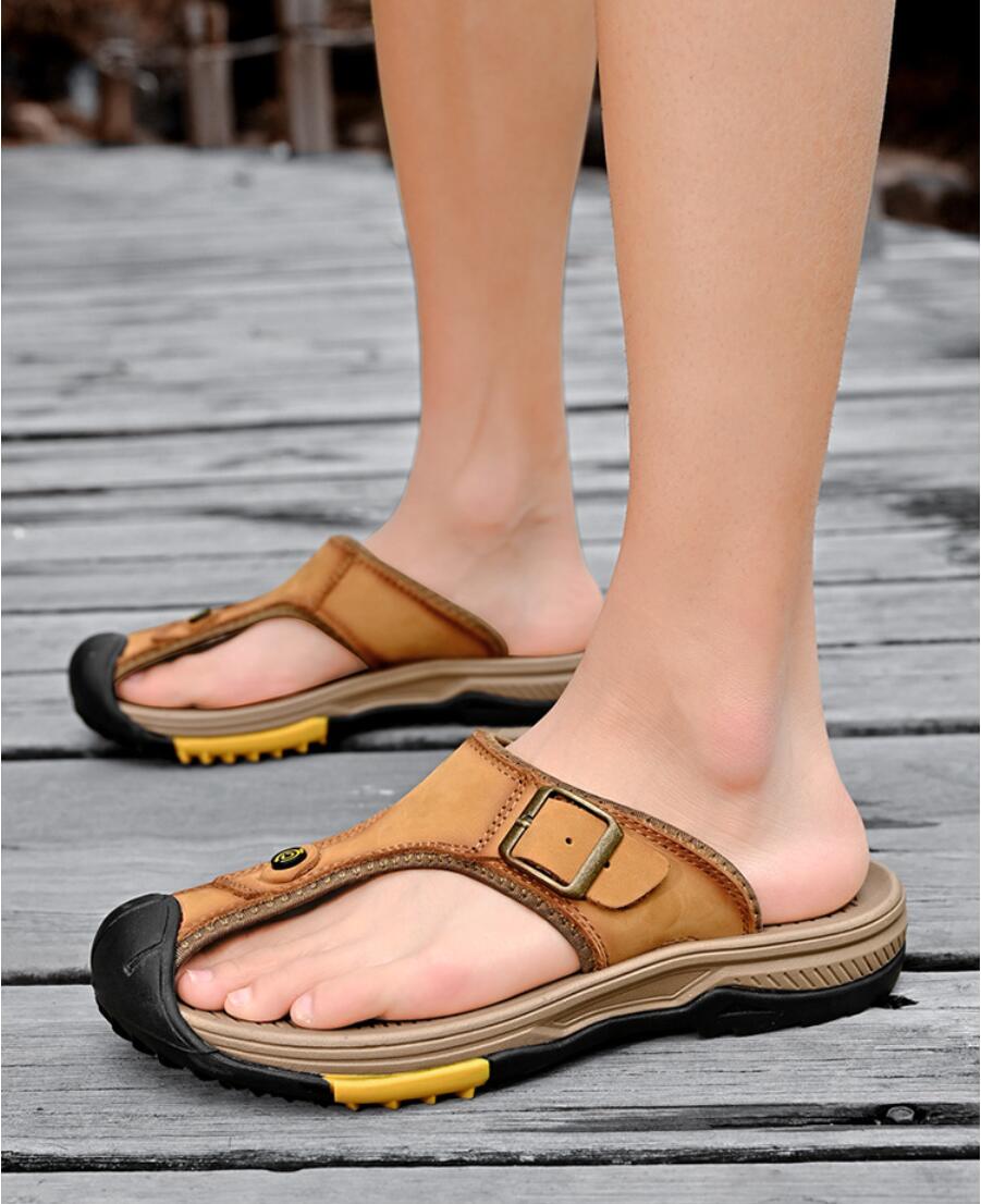 Flip Flop Leather Men - Echt lederen sandalen Heren Ademende zomerschoenen