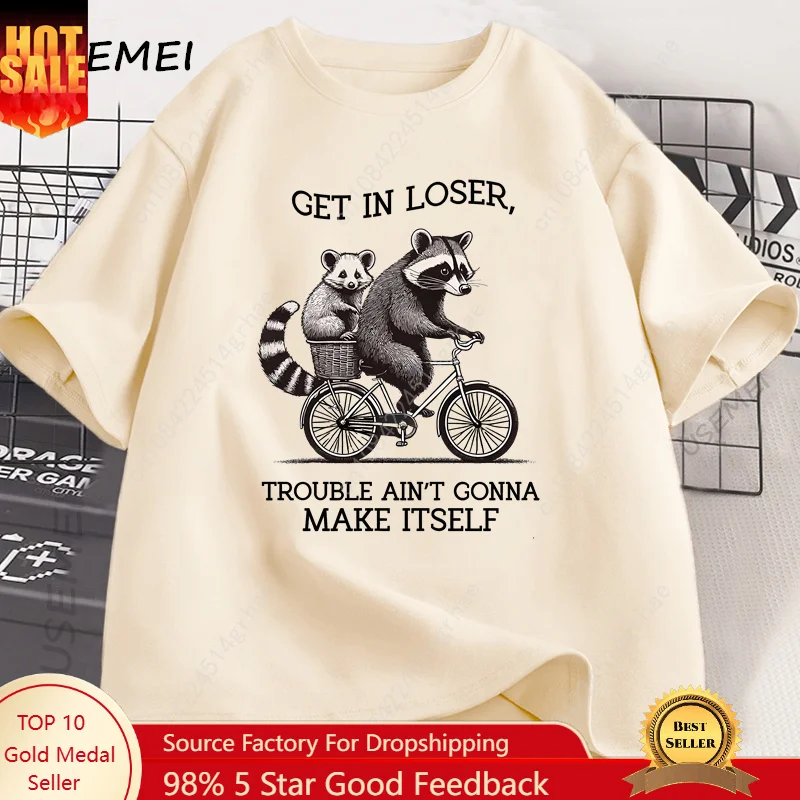 Tee Graphic Print - Get in Loser T-shirt Grappige wasbeer