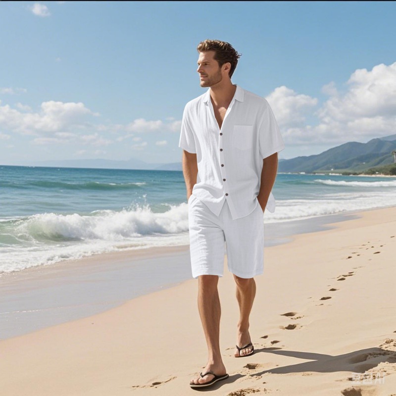 Linen Shirt Breathable - Heren linnenmix camp collar overhemd en