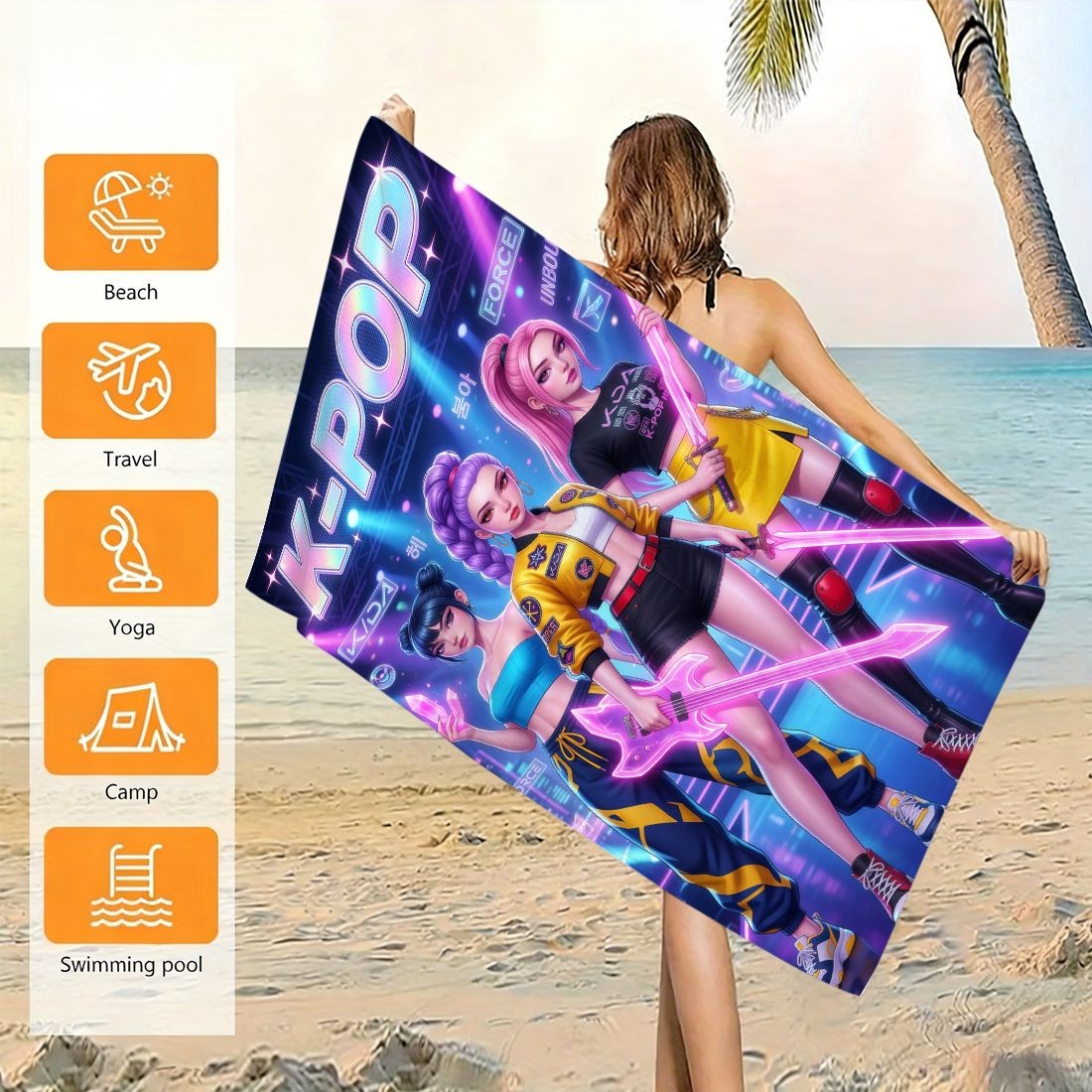 Beach Towel Large - K-Pop Idol Print Grote strandhanddoek Sneldrogend