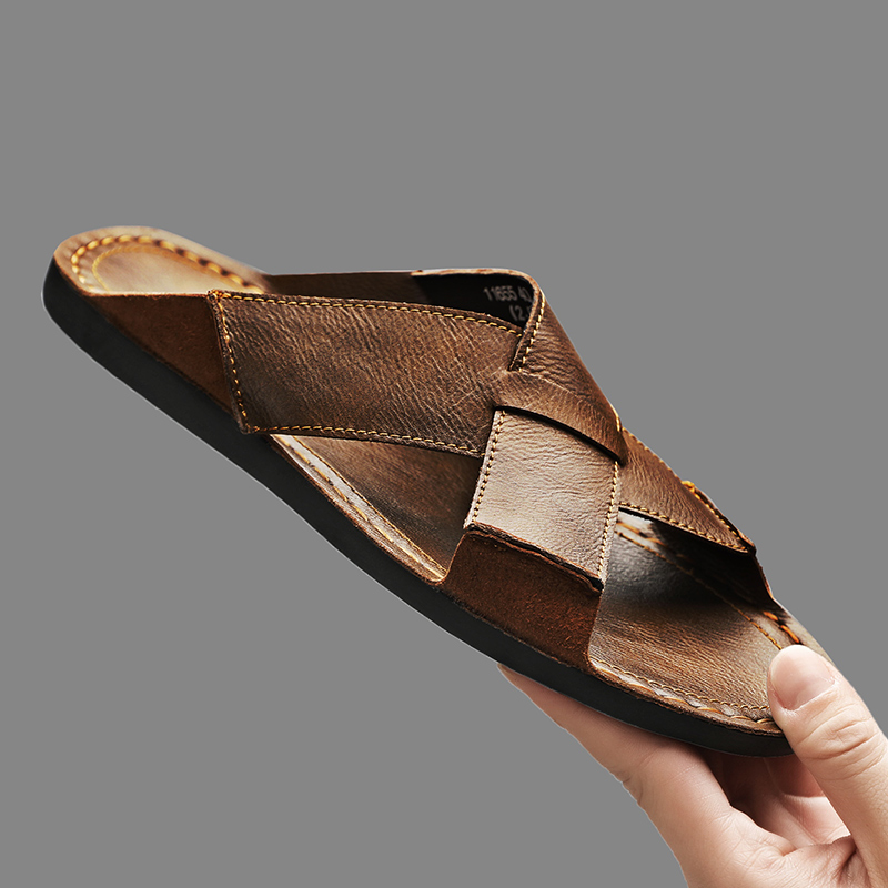 Flip Flop Leather Men - Mode Echt Leer Mannen Slippers Zomer