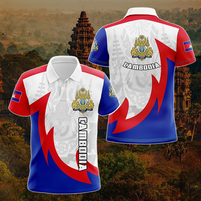 Shirt Camp Collar - Aangepaste naam Cambodja vlag grafisch poloshirt