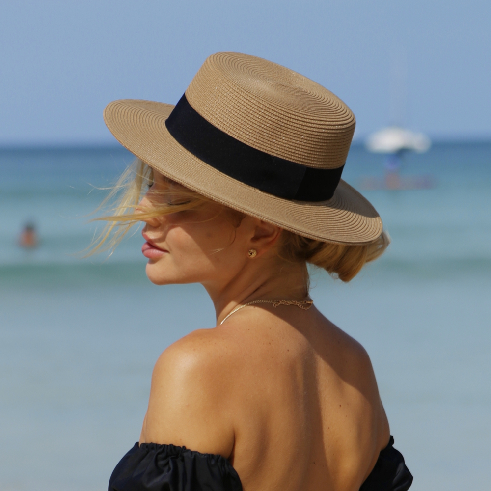 Bucket Hat Straw - Unisex platte boord zonnehoed - Opvouwbare