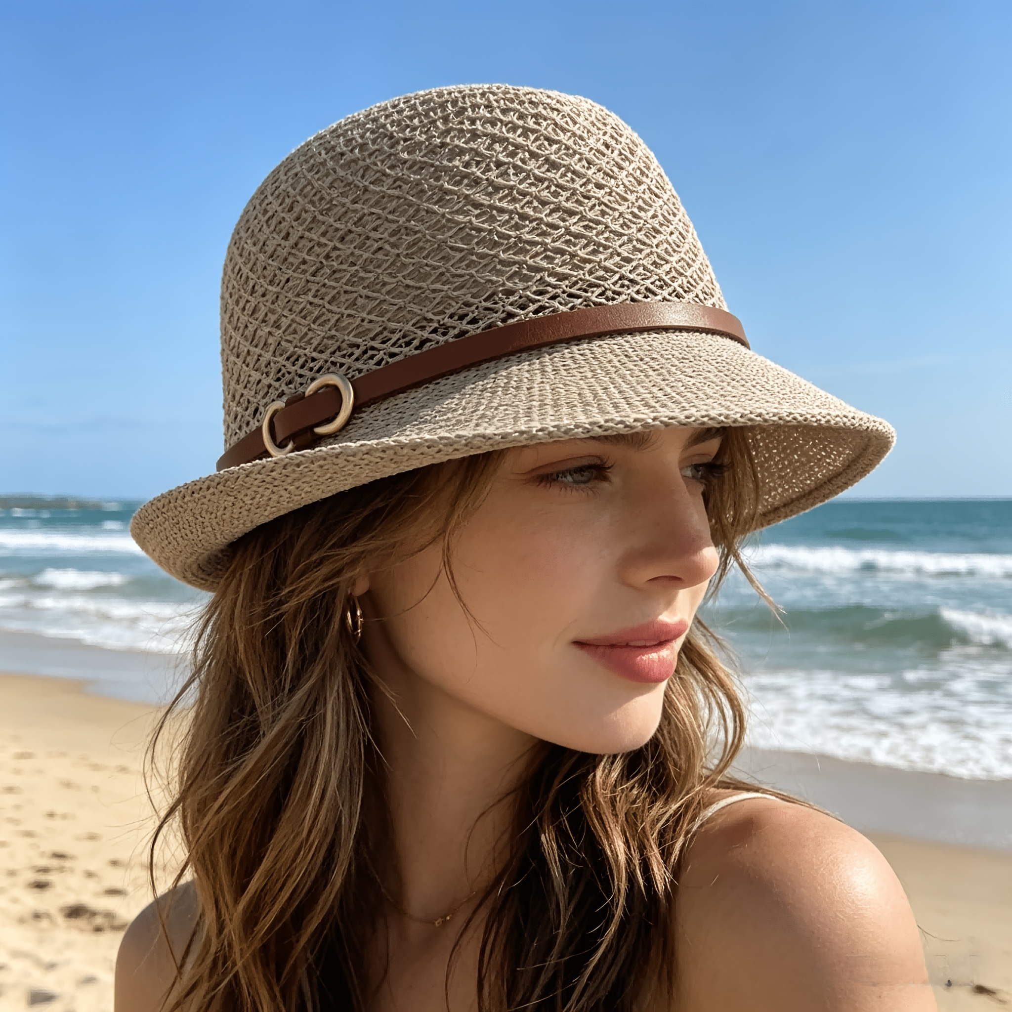 Bucket Hat Straw - Elegante dames strandhoed van stro met