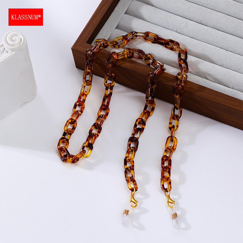 Sunglass Retainer Cord - KLASSNUM Veelkleurige bruine acryl zonnebrilkoord ketting