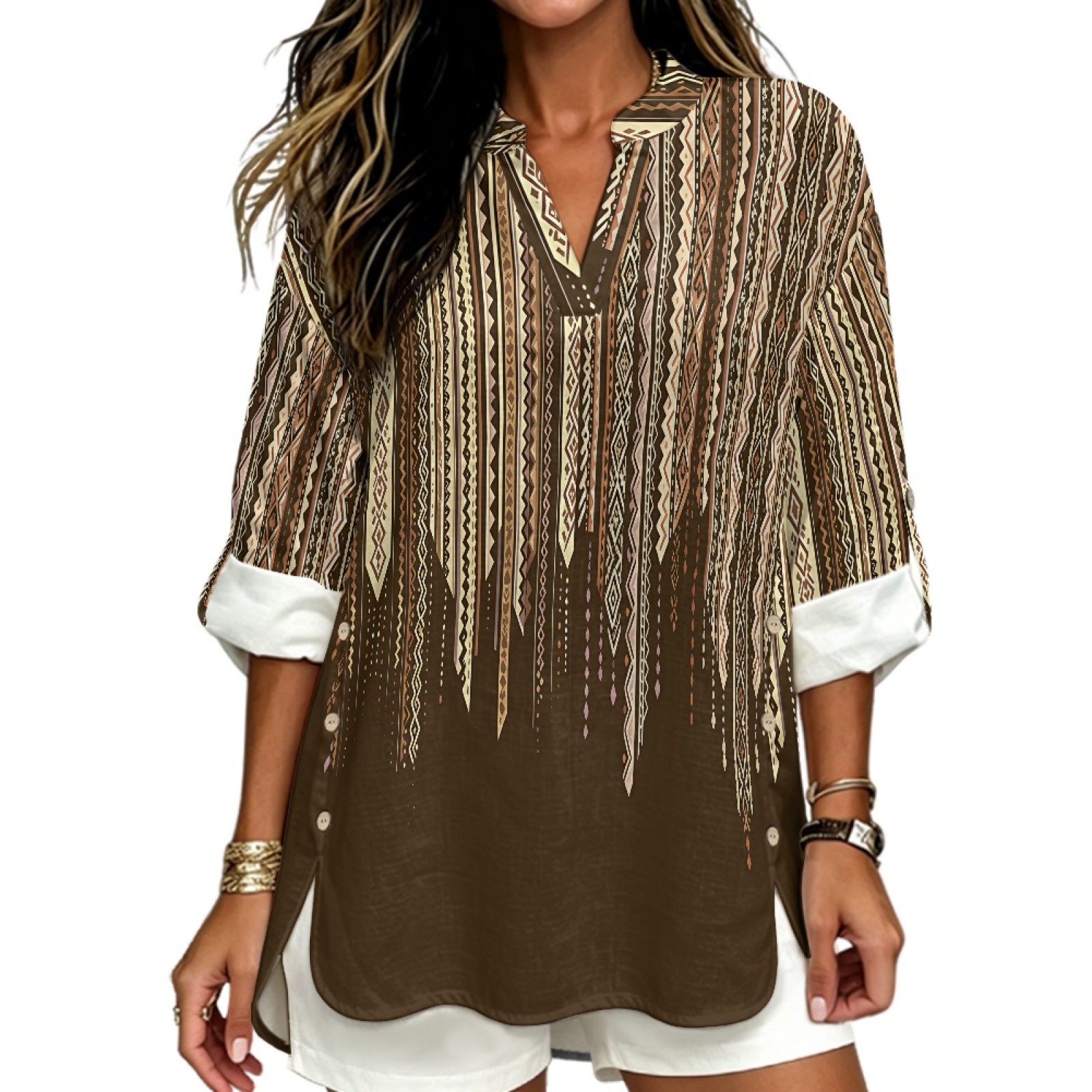 Linen Shirt Breathable - INSTANTARTS Dames linnen shirt met V-hals