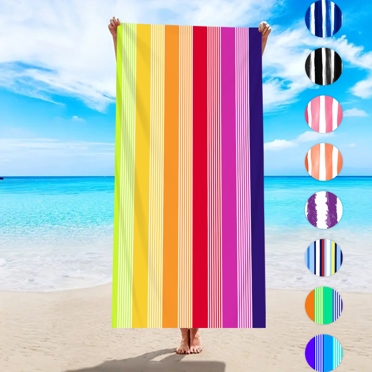 Beach Towel Large - 1pc modieuze kleurrijke gestreepte grote strandlaken,