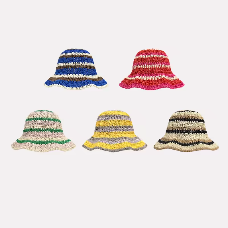 Bucket Hat Straw - Nieuwe Gestreepte Gebreide Stro Gehaakte Hoeden