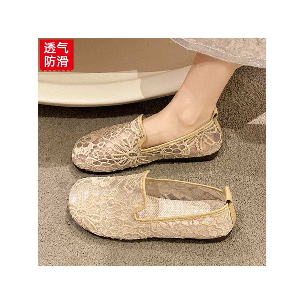 Espadrille Slip On - Chique kanten mesh espadrilles met uitsparingen
