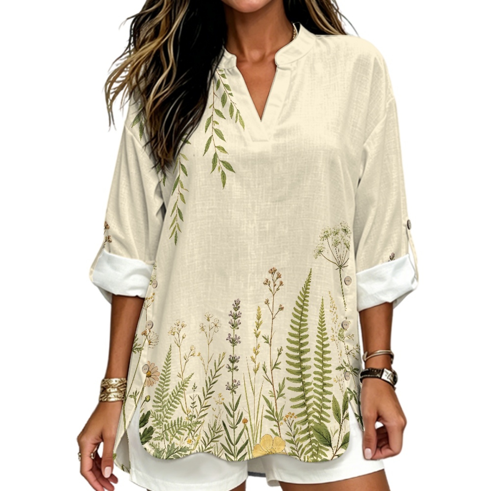 Linen Shirt Breathable - INSTANTARTS Dames linnen shirt met V-hals