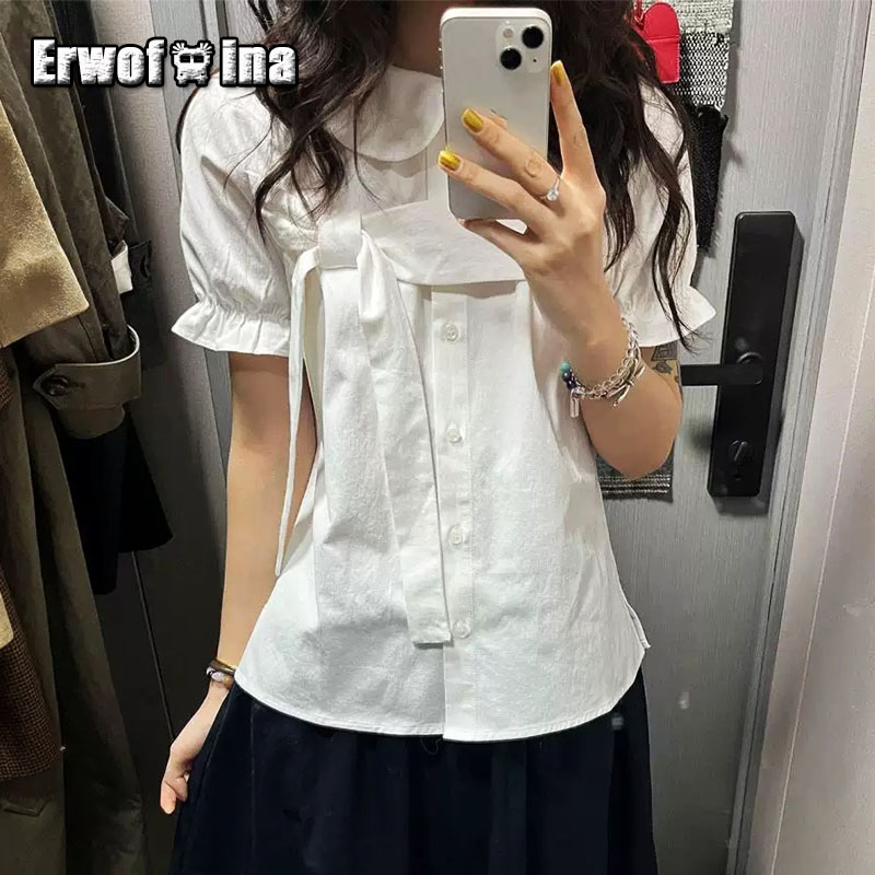 Shirt Camp Collar - Erwofeina Peter Pan Kraag Preppy Stijl