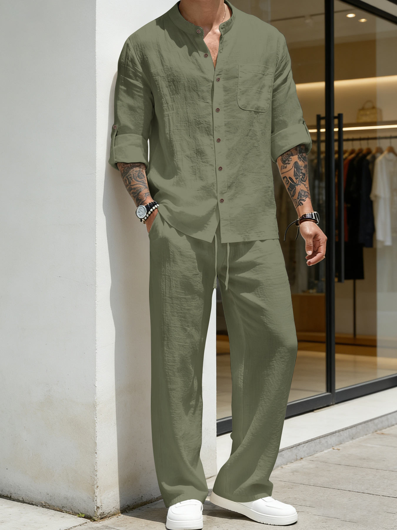Linen Shirt Breathable - Pak los linnen overhemd en broek