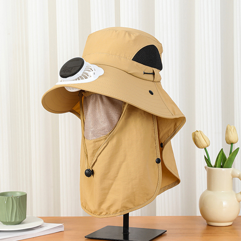 Bucket Hat Straw - Herenhoed met brede rand, zonneventilator en