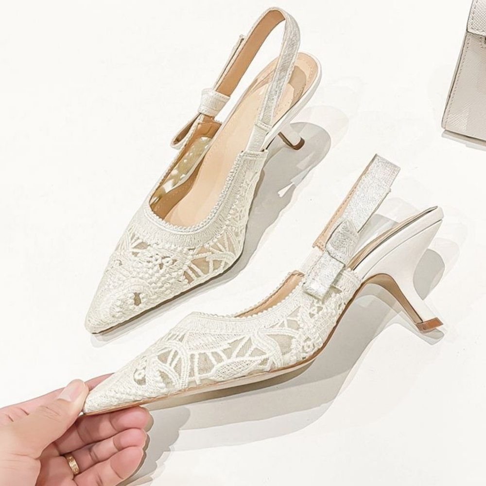 Casual Sandal Leather - Echt leer hoge hak sandalen stof