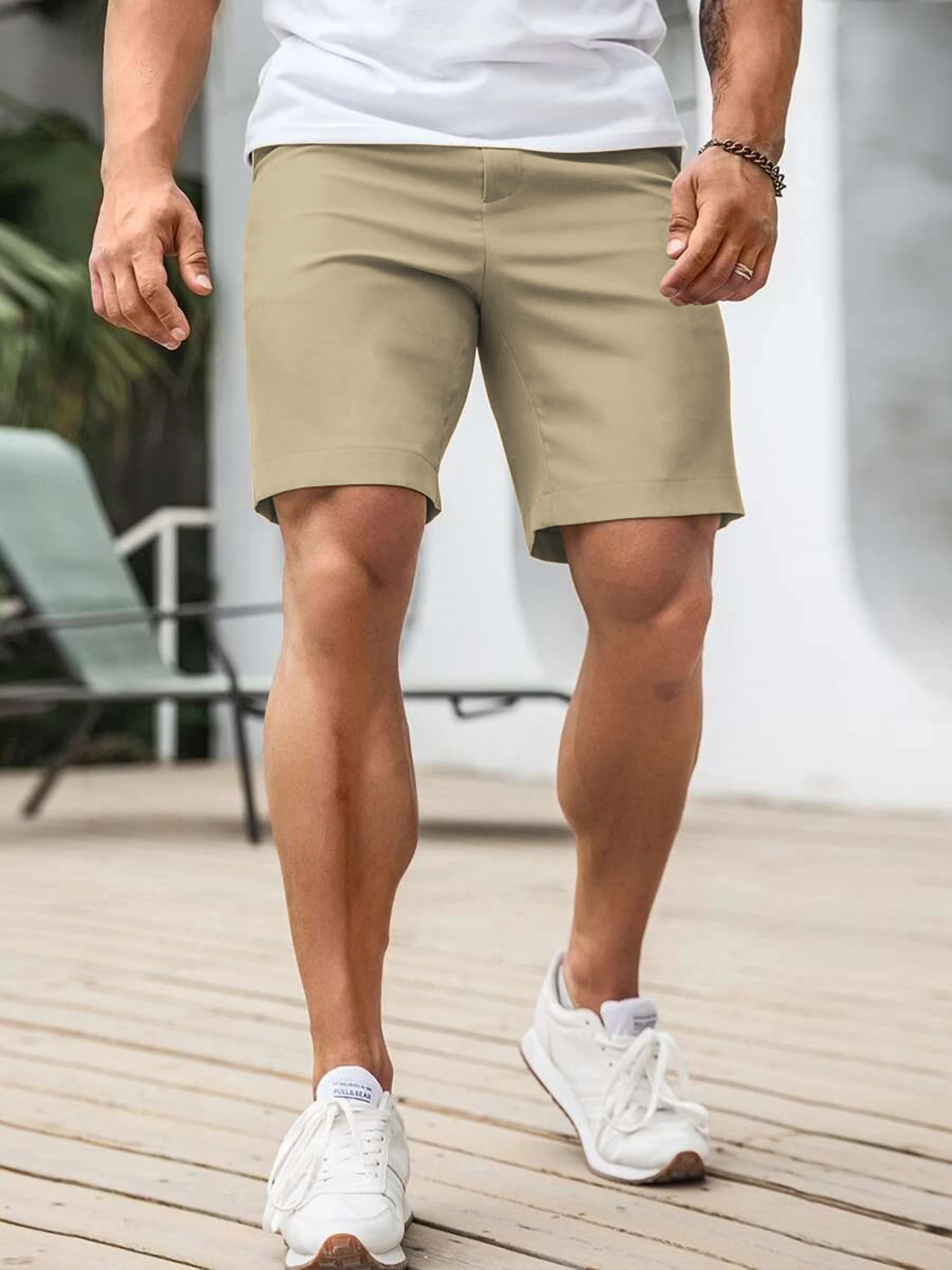 Shorts Chino Slim - Heren chino shorts met contrastbies, middelhoge