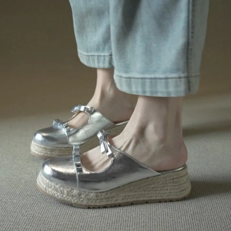 Espadrille Slip On - Metallic Mary Jane Mules voor dames,
