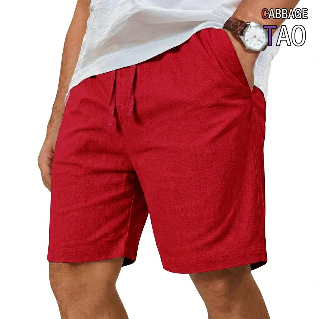 Short Linen Drawstring - Oversized katoenen linnen shorts, effen, lichtgewicht,