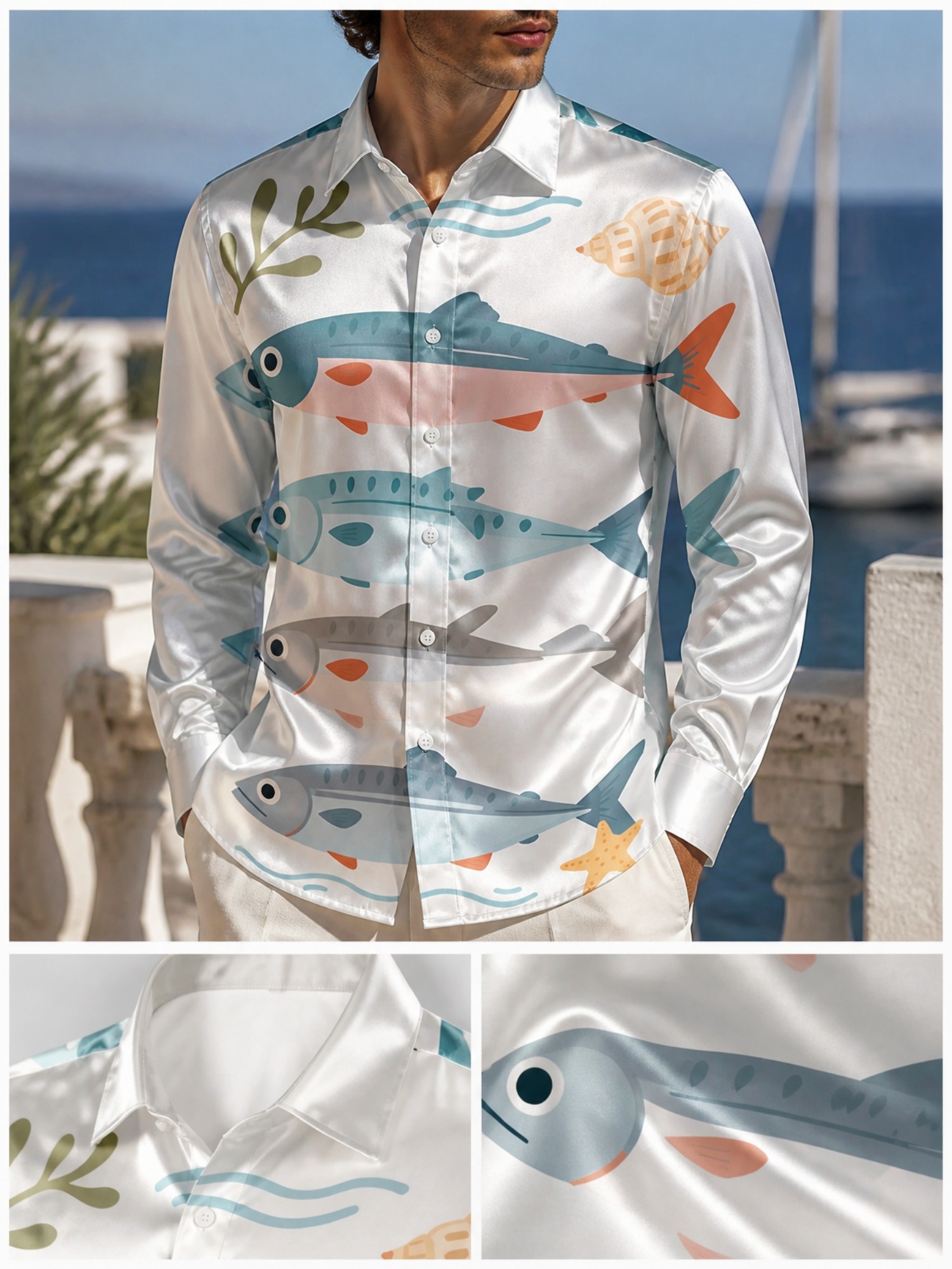 Resort Shirt Floral - Luxe satijnen overhemd met lange mouwen
