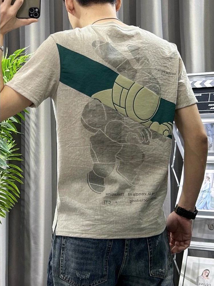 Short Linen Drawstring - Mannelijke T-Shirts Wit Linnen Tops Katoen