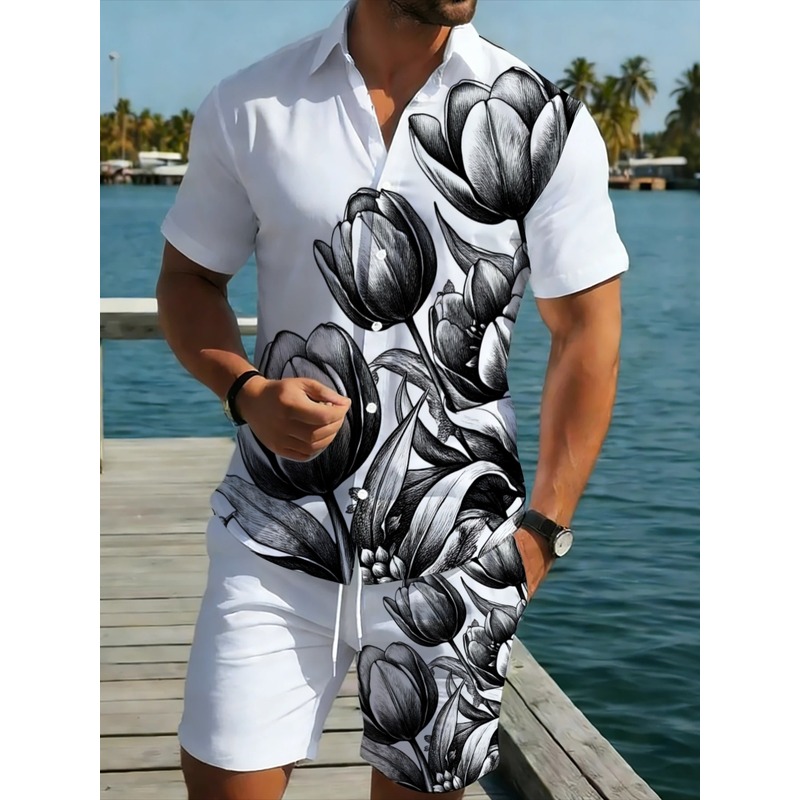 Resort Shirt Floral - Wit bloemenprint shirt en shorts set