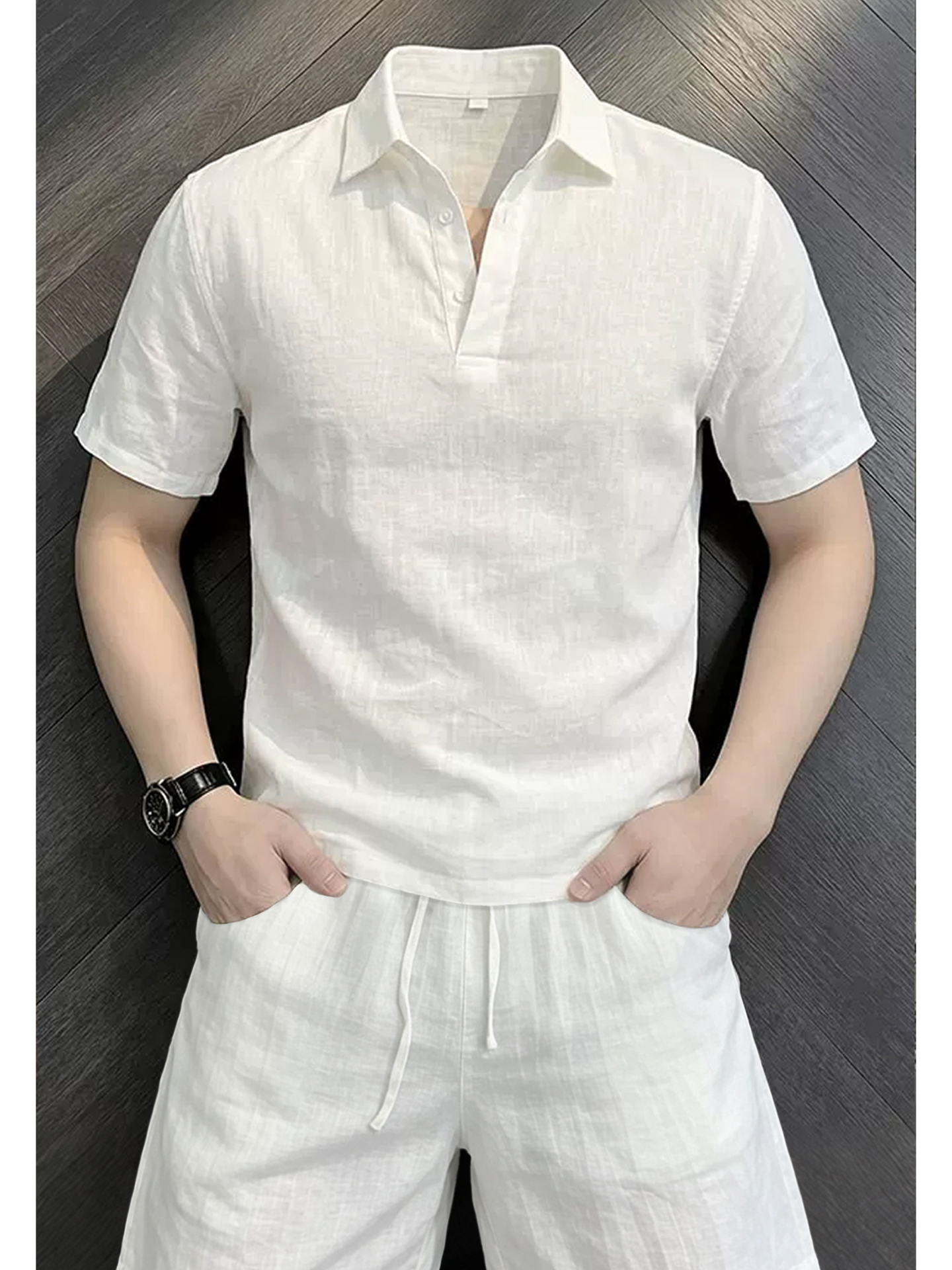 Linen Shirt Breathable - Witte linnen overhemdset met korte mouwen