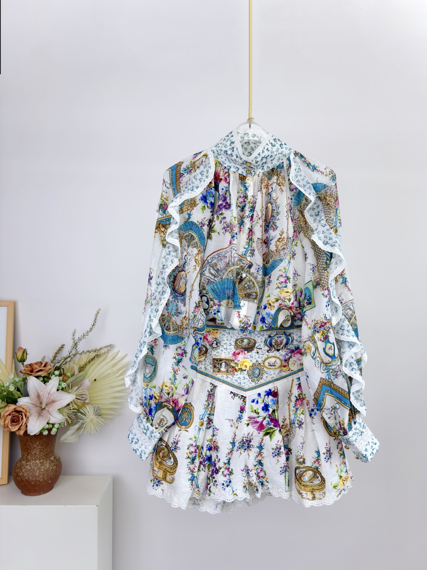 Linen Shirt Breathable - 2026 Dames Bloemenprint Set Kristalversierde Hoge