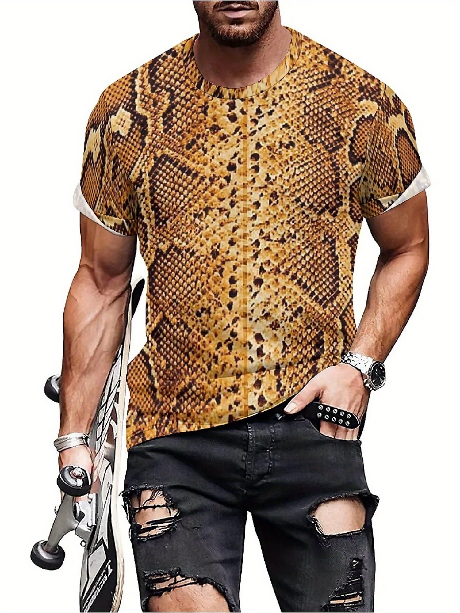 Tee Graphic Print - Heren T-shirt met 3D-print en slangenprint