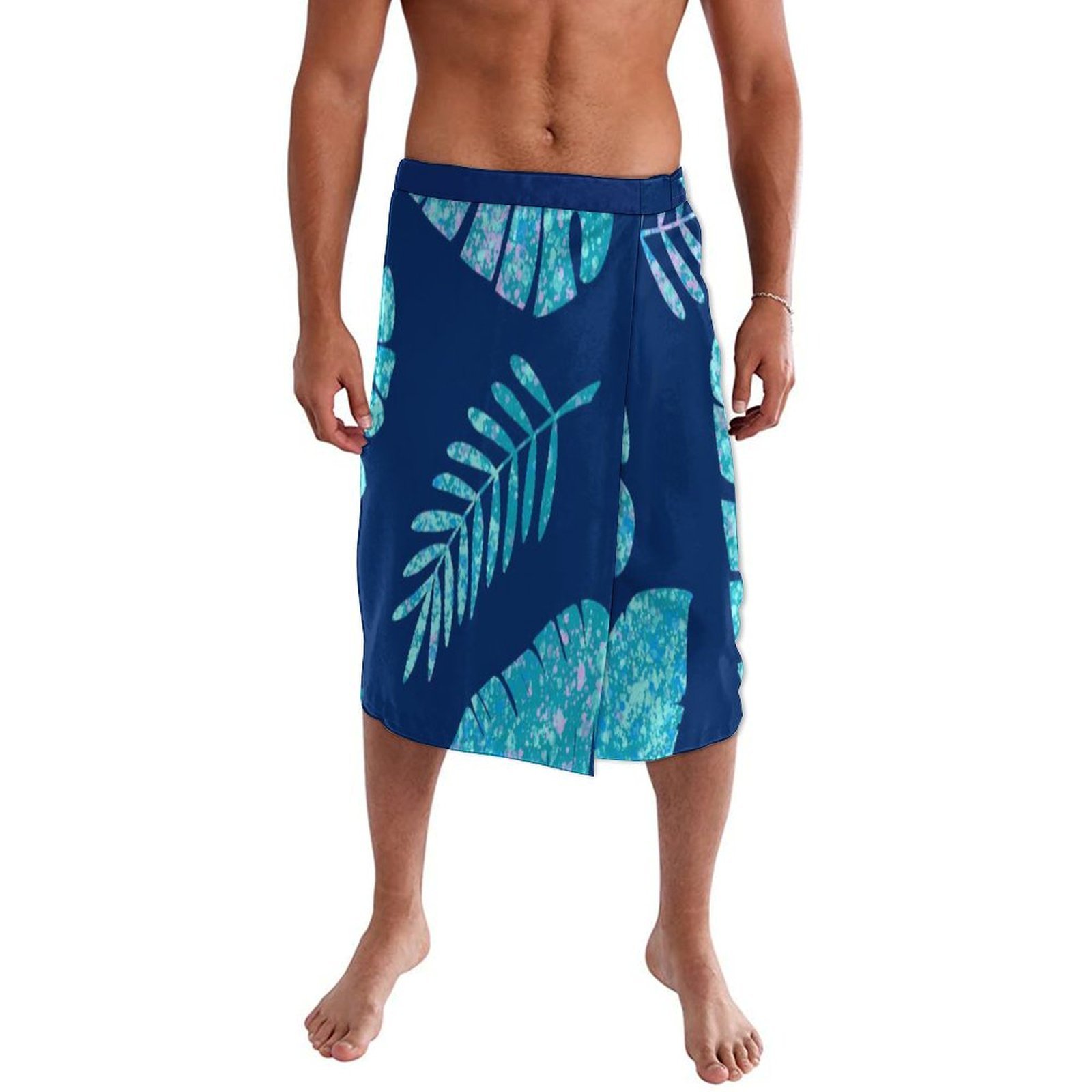 Sarong Men Wrap - Blauwe bloemenprint Polynesische strandjurk voor de
