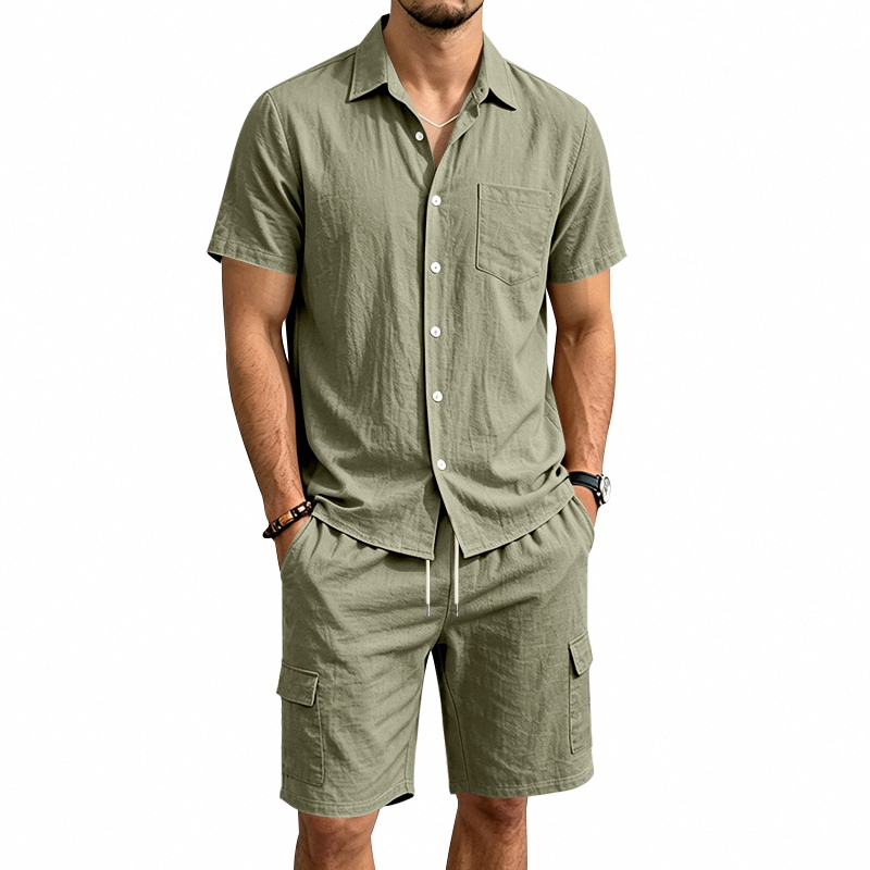 Linen Shirt Breathable - Heren zomer Amerikaans linnen tweedelige set