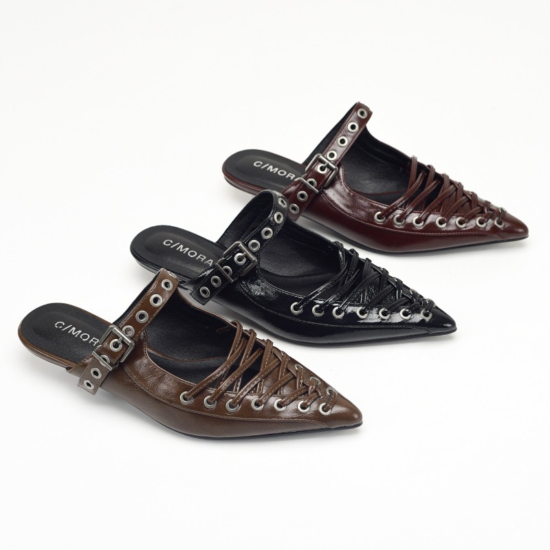 Casual Sandal Leather - Puntige teen vetersluiting damespantoffels zomer PU-leer