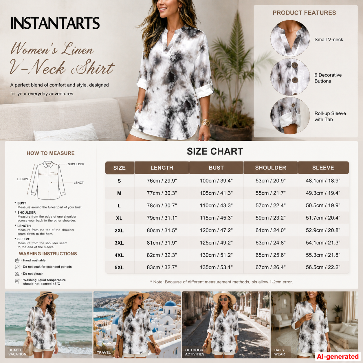 INSTANTARTS Dames linnen shirt - Linen Shirt Breathable recensie en prijs