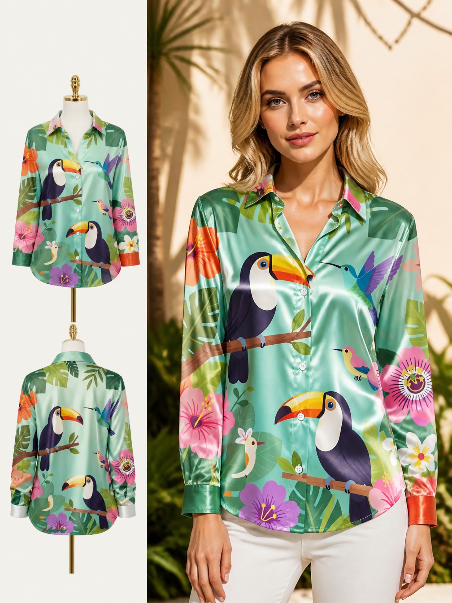 Mint Toucan satijnen overhemd  - Resort Shirt Floral recensie en prijs