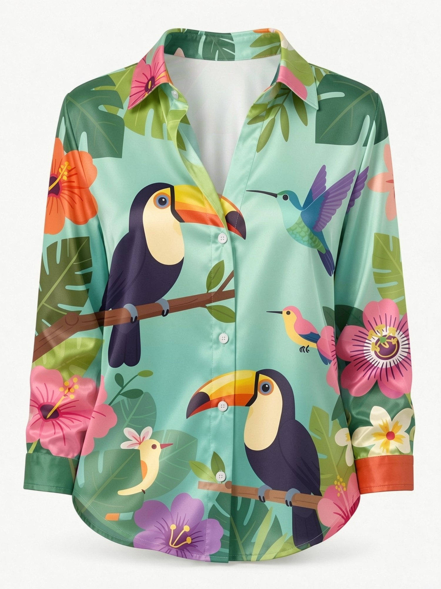 Mint Toucan satijnen overhemd  - Resort Shirt Floral recensie en prijs