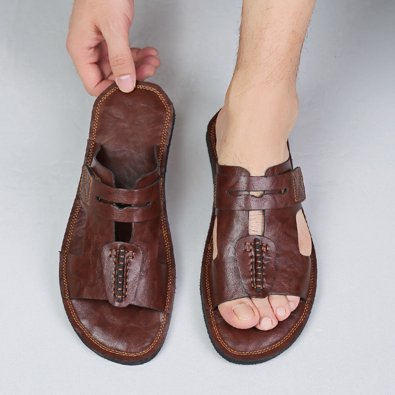 Grote maat premium lederen san - Flip Flop Leather Men recensie en prijs