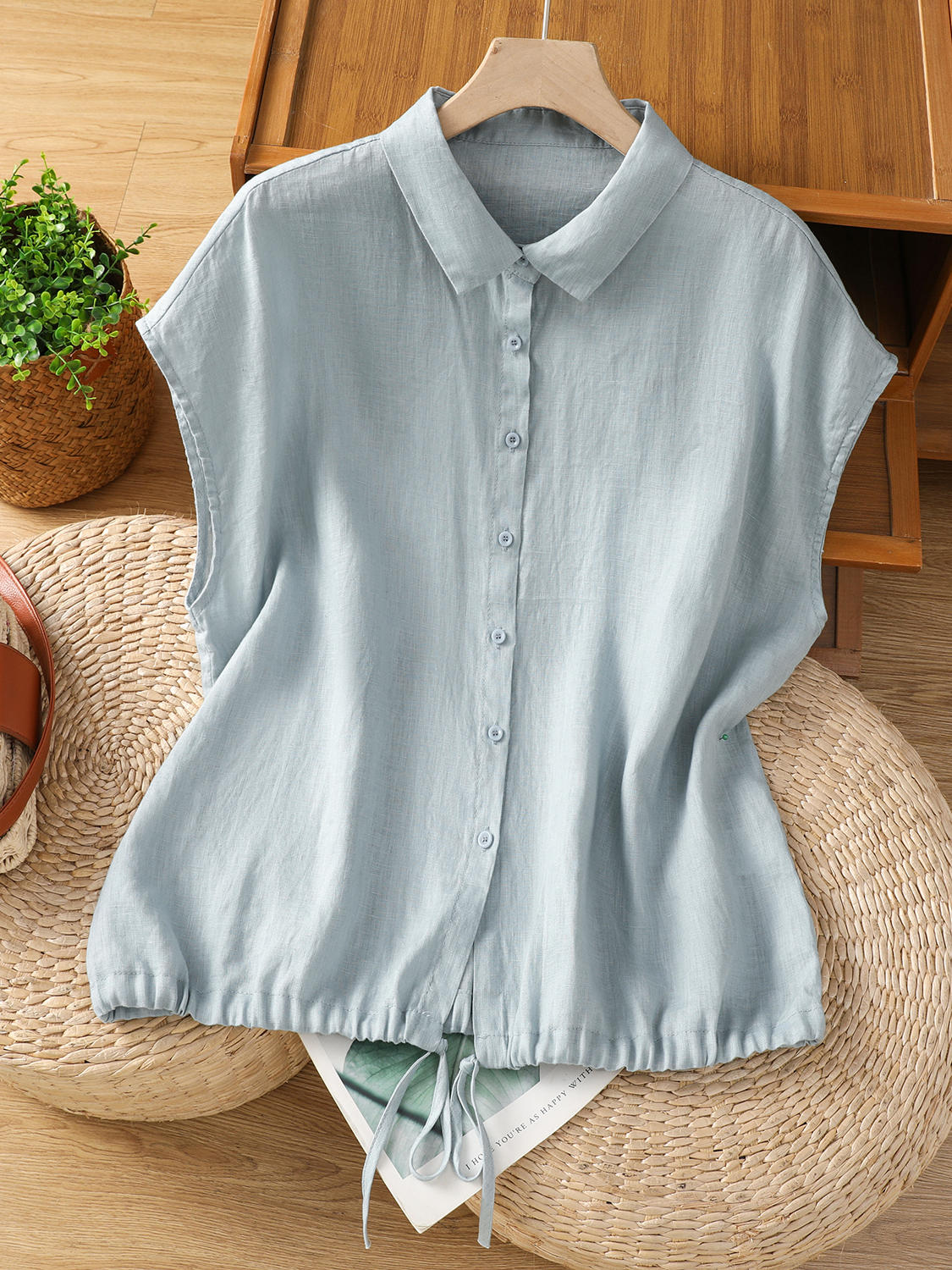 Casual katoenen linnen overhem - Short Linen Drawstring recensie en prijs