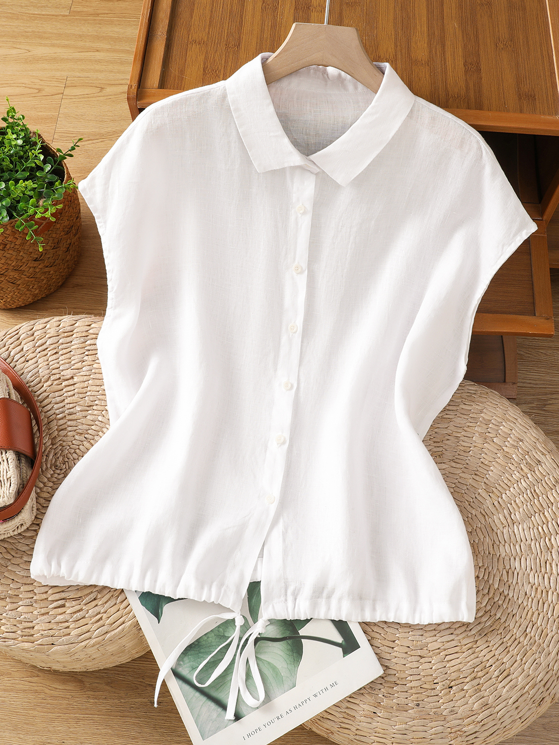 Casual katoenen linnen overhem - Short Linen Drawstring recensie en prijs