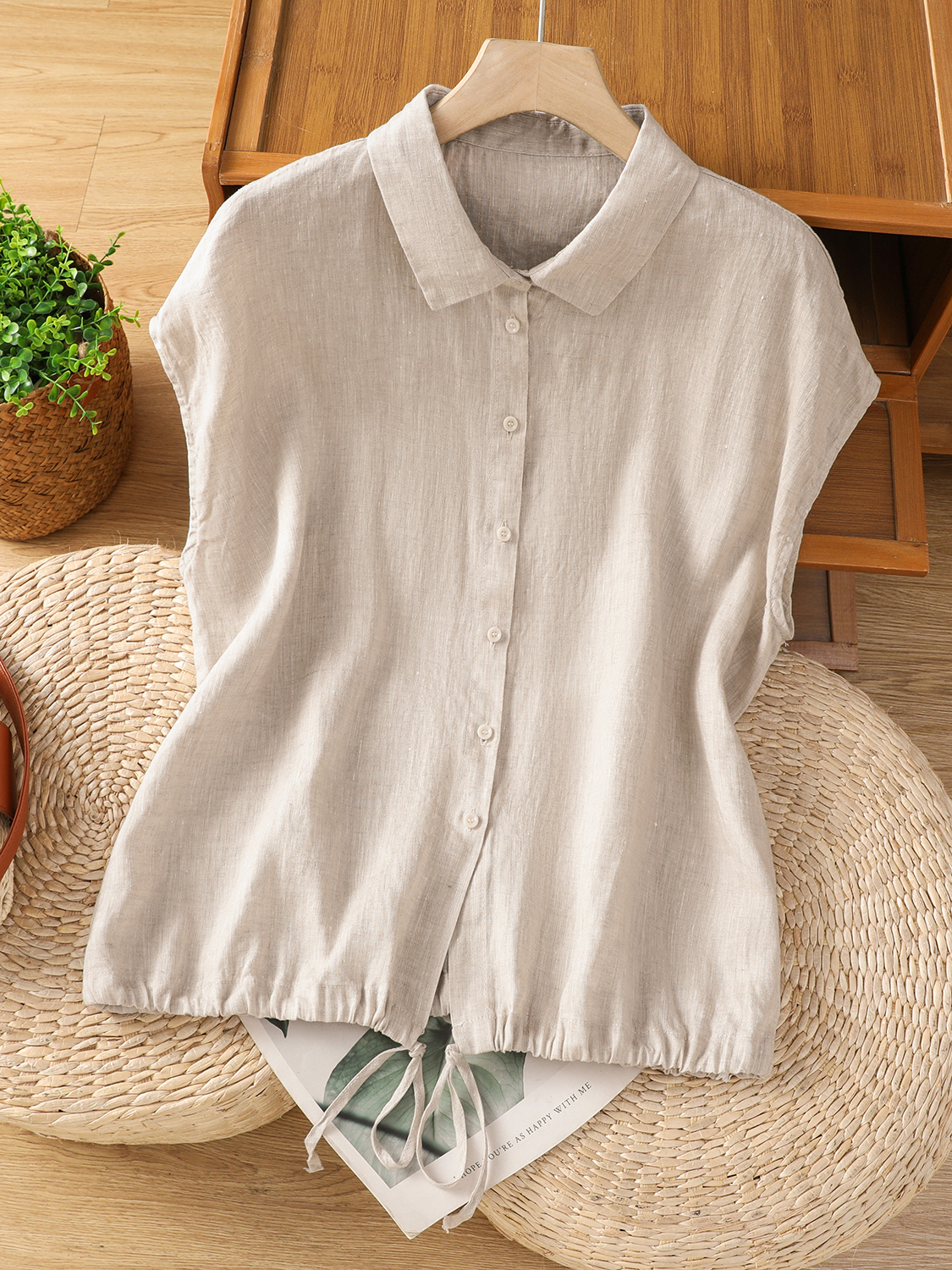 Casual katoenen linnen overhem - Short Linen Drawstring recensie en prijs