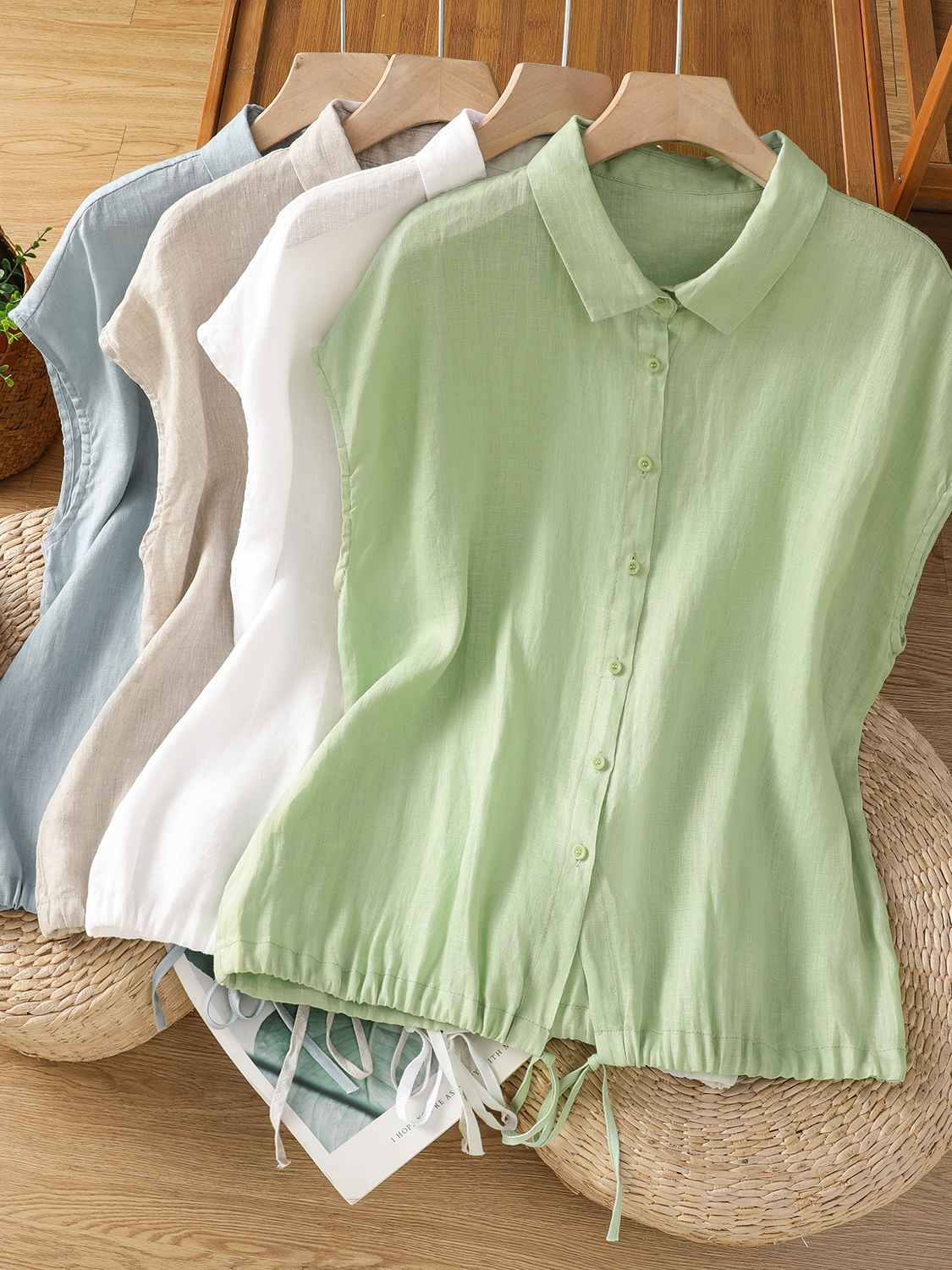 Casual katoenen linnen overhem - Short Linen Drawstring recensie en prijs